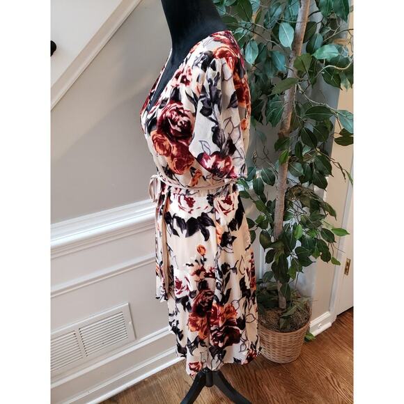 Aakaa Fit & Flare Dress Women's Large Multi Floral Lined Velour Tie Waist V Neck - Picture 15 of 16